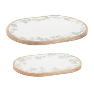 Wood Mushroom and Floral Print Tray (Set of 2) - 1 of 3