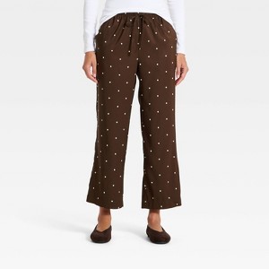 Pantalones rectos pull-on de tafetán con cordón, corte crop y tiro medio para mujer - A New Day™
