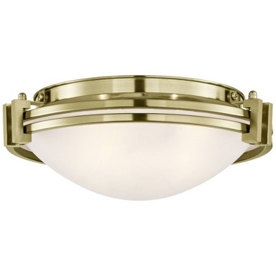 Deco Inspired 16" Warm Brass Flush Mount with Satin White Glass Bowl