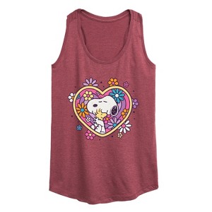 Women's - Peanuts - Hug Heart Flower Graphic Racerback Tank - 1 of 4