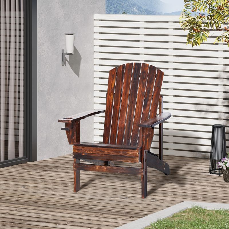 Outsunny Wooden Adirondack Chair Outdoor Classic Lounge Chair with Ergonomic Design & a Built-In Cup Holder for Patio Deck Backyard Fire Pit, 4 of 12