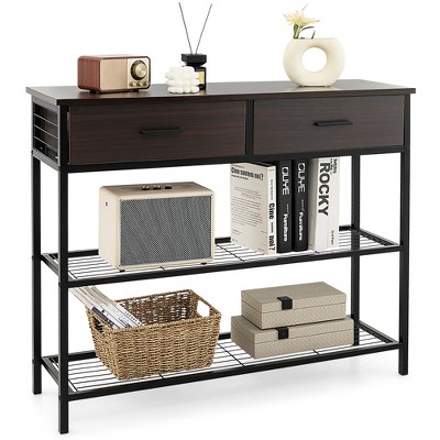 Costway Console Table Industrial Large Drawers Storage Shelf Narrow  Entryway Hallway