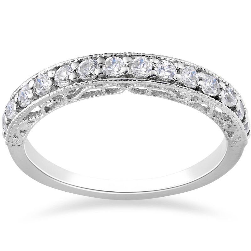 Pompeii3 3/8ct Diamond Vintage Stackable Wedding Ring 14K White Gold, 1 of 3