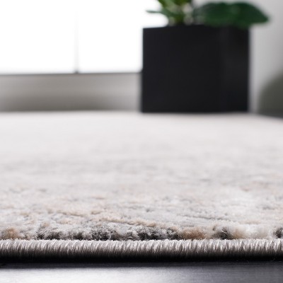Beige and Grey Abstract Hand-Knotted Synthetic Area Rug