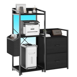 Coucheta 2-Drawer File Cabinet for Letter/Legal/A4 Files with Power Outlet, LED Lights, Open Shelf & Printer/Shredder Storage for Home Office - 1 of 4