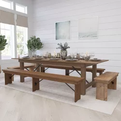 9'x40" Folding Farmhouse Style Dining Table with 4 Bench Set - Merrick Lane