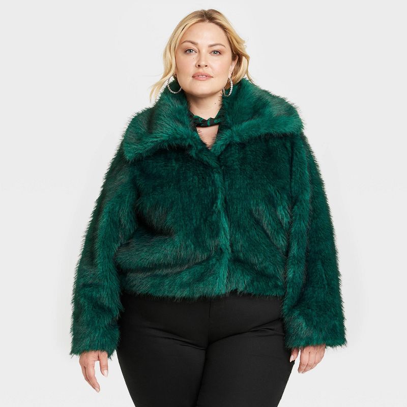 Women's Cropped Faux Fur Jacket - Ava & Viv™, 1 of 4