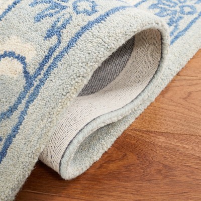 Light Blue and Ivory Tufted Wool Runner Rug