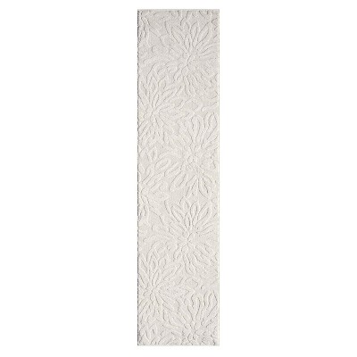 Cream Floral Print Synthetic Runner Rug, 2' x 8'