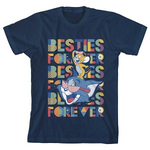 Tom & Jerry Besties Forever Boy's Navy T-shirt - 1 of 2