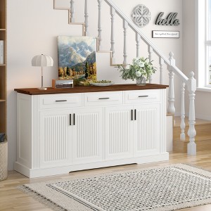 63inFluted Sideboard Buffet Cabinet with Storage, Coffee Bar Station with 4 Doors and 3 Drawers, Kitchen Storage Console Table For Living Room White - 1 of 1