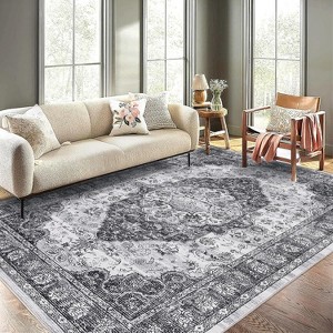 Washable Runner Rug for Kitchen, Non-Slip Non-Shedding Vintage Floral Carpet, Ultra Soft Foldable Medallion Hallway Mat - 1 of 4