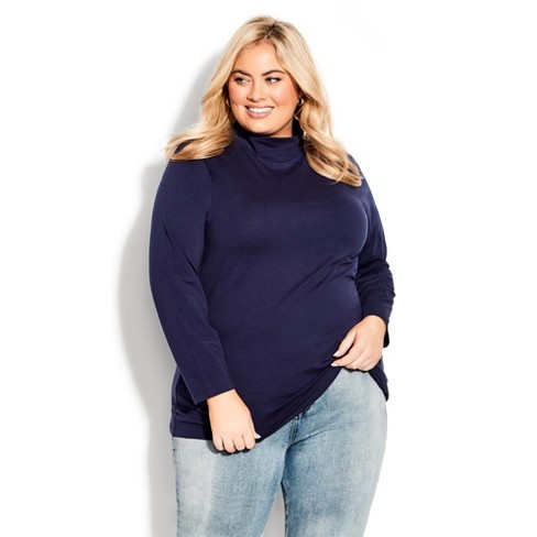 Avenue  Womens Plus Size Mock Neck Top - Navy - 14w : Target