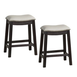 Simple Relax Set of 2 PU Upholstered Counter Stools with Nailhead Trim - 1 of 4
