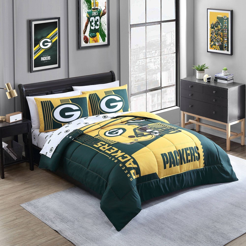 Photos - Bed Linen NFL Green Bay Packers Status Bed In A Bag Sheet Set - Queen