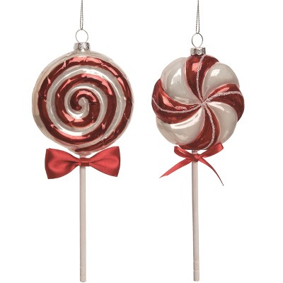 Transpac Glass Peppermint Pop Ornament Set of 2 Christmas Home Decorations