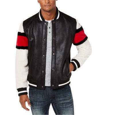 I.N.C International Concepts Mens Striped Sleeve Varsity Jacket, Black, Small
