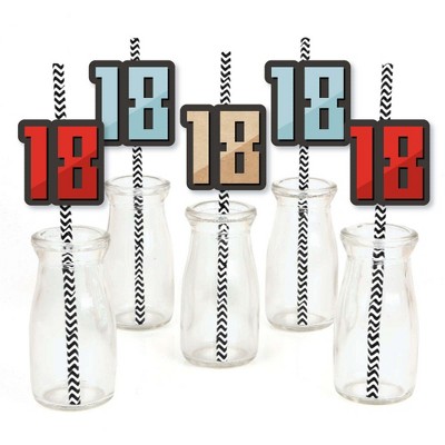 Big Dot of Happiness Boy 18th Birthday - Paper Straw Decor - Eighteenth Birthday Party Striped Decorative Straws - Set of 24