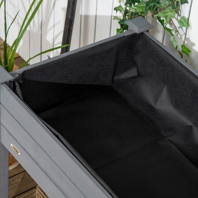 Dark Gray Wooden Elevated Garden Planter with Lockable Wheels