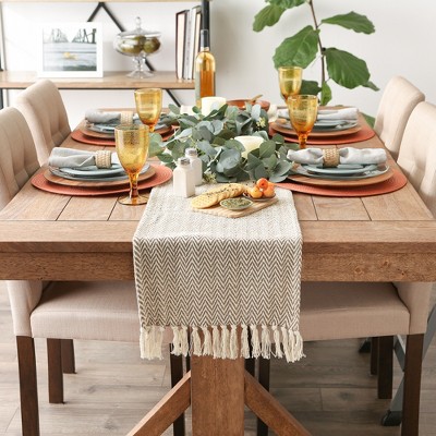 Brown and Off-White Cotton Chevron Table Runner 15x108
