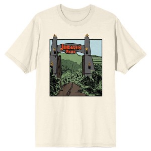 Jurassic Park Open Gate Crew Neck Short Sleeve Natural Men's T-shirt - 1 of 3