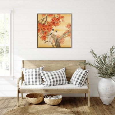 Autumn Love Birds Framed Canvas Wall Art with Beaded Perimeter