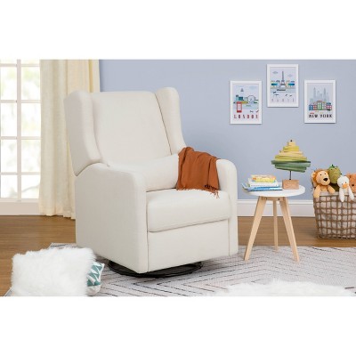 Beige Handcrafted Swivel Recliner with Wood Base