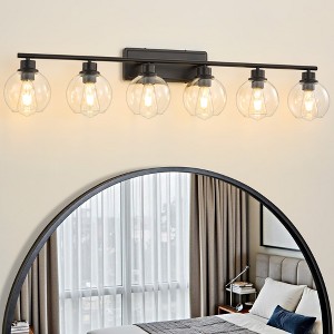 POWLIG 42.12" Black Bathroom Vanity Light - Modern 6-Light Dimmable Fixture with Clear Glass Shades for Powder Room, Makeup Vanity - 1 of 4