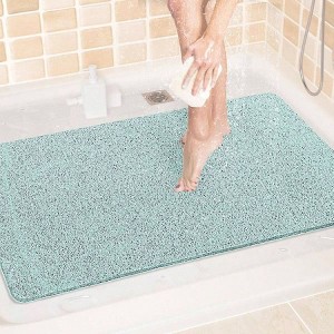 24x36 Inch Non - Slip Bath Mat with Drain, Quick Drying Loofah Shower Mat for Tub and Bathroom, Green. - 1 of 4