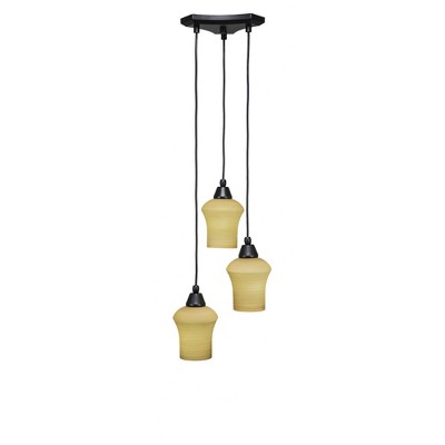 Toltec Lighting Europa 3 - Light Pendant in  Matte Black with 5.5" Zilo Cayenne Linen  Shade