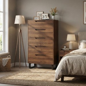 tall dresser 5 drawer Garvee Grey 5-Drawer Dresser for Bedroom, Modern Tall Dresser Organizer  with Storage Drawers, Sturdy Wooden Chest for Entryway, Hallway, Home Office