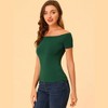 INSPIRE CHIC Women's Short Sleeves Off The Shoulder Stretchy Fabric Solid Crop Top - 4 of 4