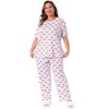 Women's Plus Size Short Sleeve Cherry Print Elastic Soft Pockets Pajama Set 2 Pcs - Agnes Orinda - 3 of 4