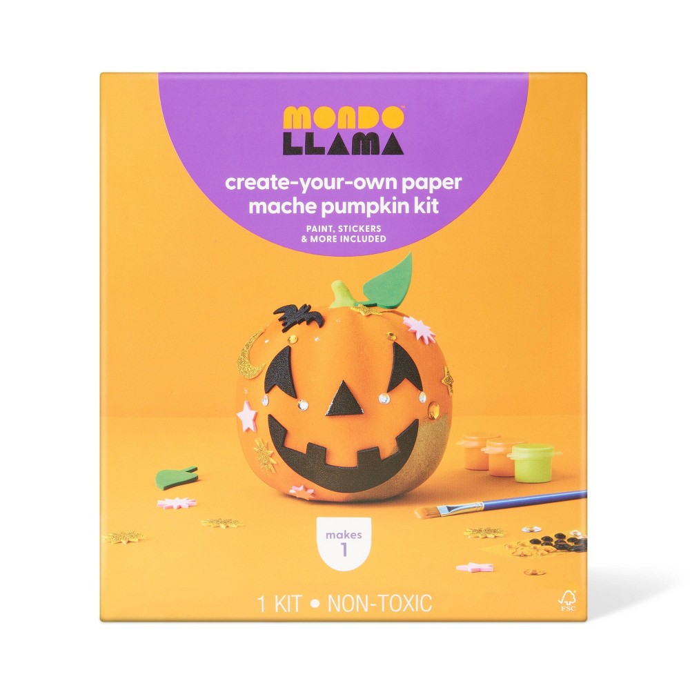 halloween craft embellished paper mache pumpkin painting kit - mondo llama™