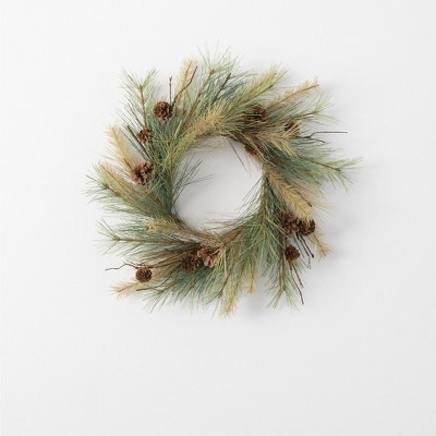 Sullivans Artificial Mix Pine Cone Wreath 16"H Green