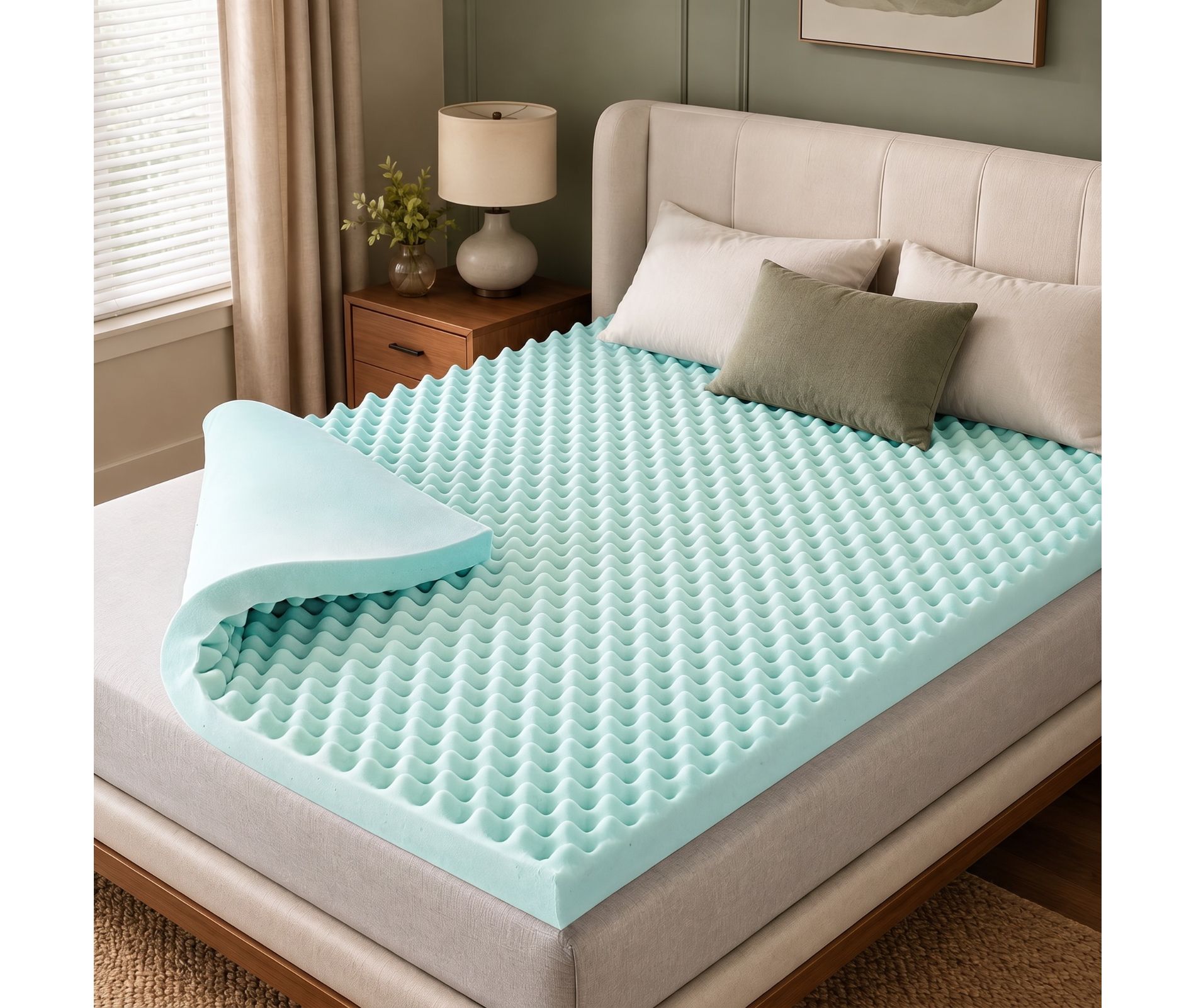 Medium Firm Egg Crate Mattress Topper with Cooling Gel Memory Foam, CertiPUR-US Foam