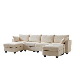 NicBex Modular Sectional Sofa Corduroy Fabric Upholstered U-Shaped Sectional Sofa with Storage Ottoman for Living Room,Apartment - 1 of 4