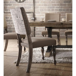 Roundhill Furniture Birmingham Script Printed Driftwood Finish Dining Chair with Nail head, Set of 2 - 1 of 4