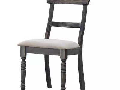 Weathered Gray Wood & Light Brown Linen Upholstered Side Chair Set