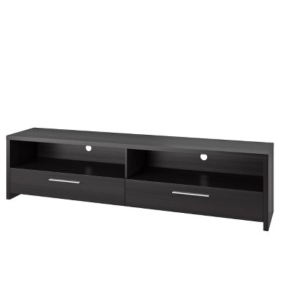 Black Faux Wood Grain 75'' TV Stand with Cabinet and Drawers