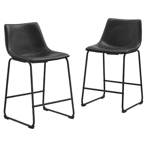 MAISON ARTS Black Counter Height 24 Bar Stools Set of 2 for Kitchen  Counter Backless Modern Square Barstools Upholstered Faux Leather Stools