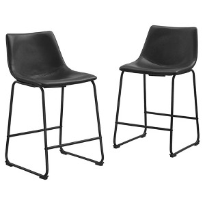 Faux Leather Dining Kitchen Counter Stools Set of 2 - Black - Saracina Home, Adult Unisex