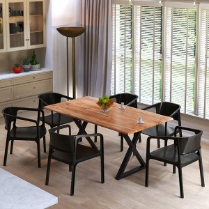 Royal Hampton 67 Inch Rectangular Dining Table with Crossed Metal Legs and Faux Live Edge Acacia Wood Top - 1 of 4