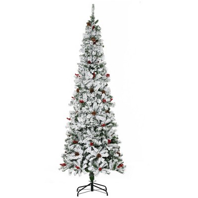 NicBex 9ft Snow Flocked Artificial Christmas Tree with Branches, Pinecones and Red Berries for Home Office