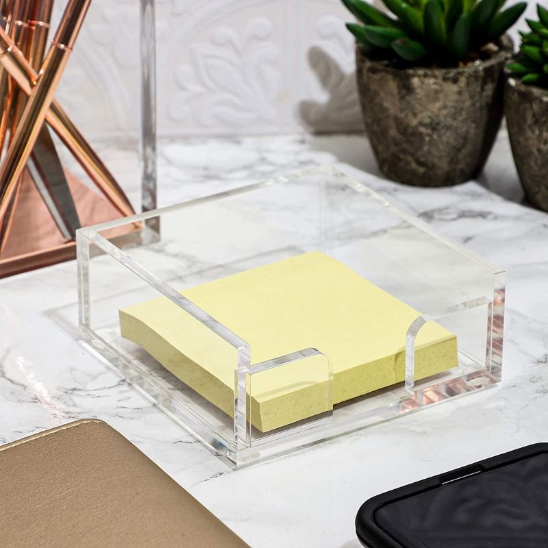 Juvale 4x4-inch Acrylic Sticky Note Dispenser and Organizer for Desk - Accessories Holder for Office Supplies (Clear), 3 of 9