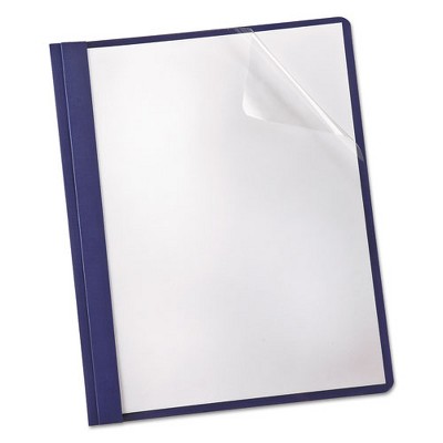 Oxford Clear Front Linen Report Cover - 3-Prong Fastener - 8.5" x 11" - Clear/Navy - Case of 25