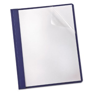 Oxford Clear Front Linen Report Cover - 3-Prong Fastener - 8.5" x 11" - Clear/Navy - Case of 25 - 1 of 2
