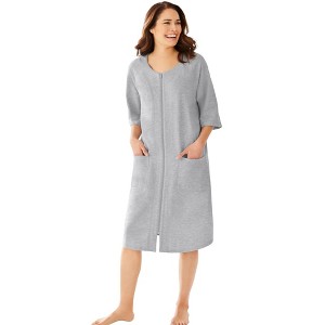 Dreams & Co. Women's Plus Size Short French Terry Zip-Front Robe - 1 of 4