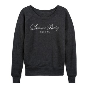 Women's - Instant Message - Dinner Party Animal Lightweight French Terry Wide Neck Long Sleeve Shirt - 1 of 4