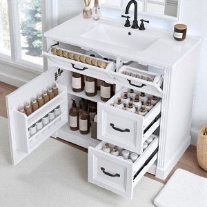 Mshliw 36" Bathroom Vanity with Ceramic Sink, 4 Drawers & Adjustable Shelf, Soft-Close Door, MDF & Wood Freestanding Cabinet - 1 of 4